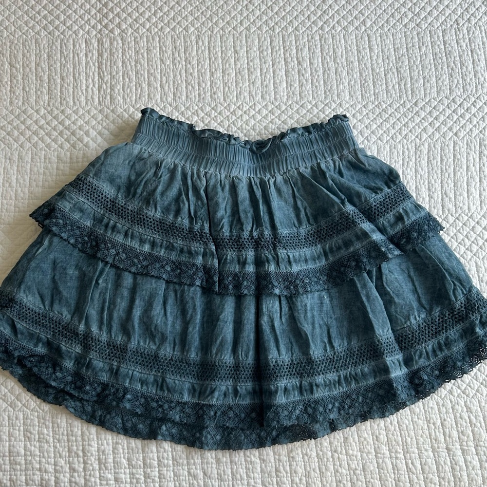 Katie J NYC Ashley Blue Tiered Lace Skirt Boho Girls L / Women XS-S